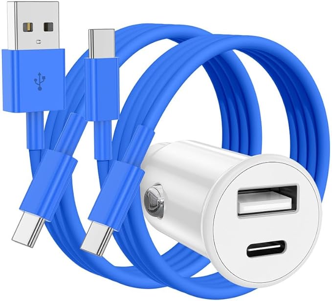 USB C Car Charger for iPhone 17 16 15 Pro Max,40W Dual Port USB-C & USB-A Car Fast Charging Adapter, 2X3FT C to C Cable & A to C Carplay Cable for iPhone 17 16 15 Series/iPhone Air, iPad, Samsung-Blue