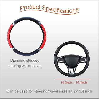 Microfiber Leather Steering Wheel Cover with Anti-Slip Lining Universal Car Accessory for Steering Wheel with a Diameter of 14.5-15 inch (Red)