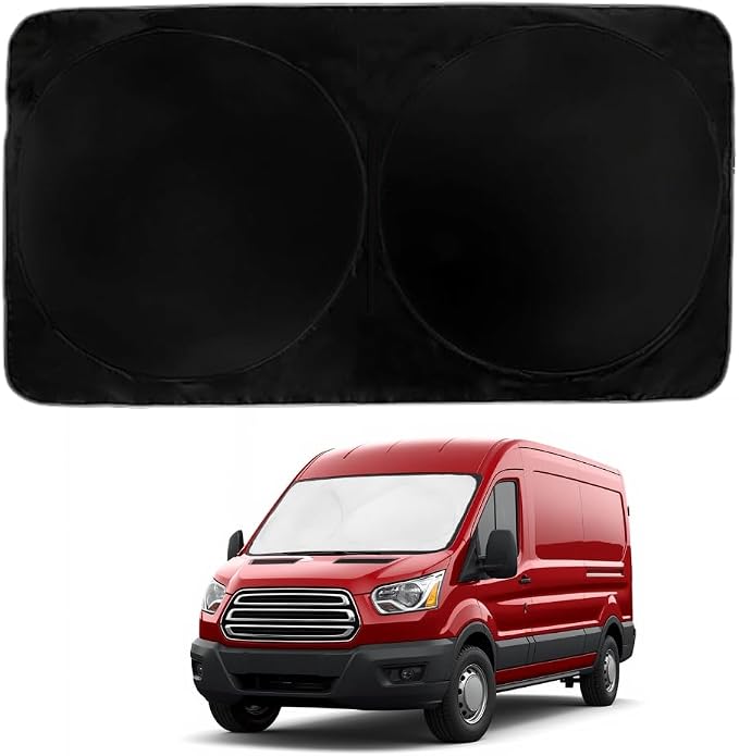 Windshield Sun Shade | Compatible for Ford Transit (2015-2026) | Certified 99.87% UVB & 99.02% UVA Car Sun Shade. Award Winning Sunshade - Patented Technology | Car Shades by Kinder Fluff