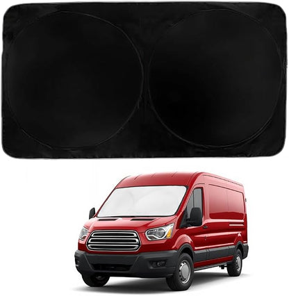 Windshield Sun Shade | Compatible for Ford Transit (2015-2026) | Certified 99.87% UVB & 99.02% UVA Car Sun Shade. Award Winning Sunshade - Patented Technology | Car Shades by Kinder Fluff