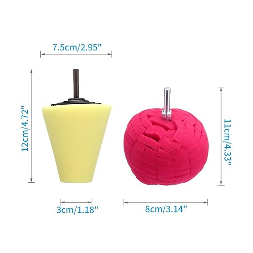 5Pcs Car Wheel Hub Drill Buffing Sponge Pads Kit,3 Inch Shank Polishing Pads for Wheel Hub Cleaning, Auto Cone Metal Polish Buffing Polishing Ball,Drill Buffer Polisher Attachment