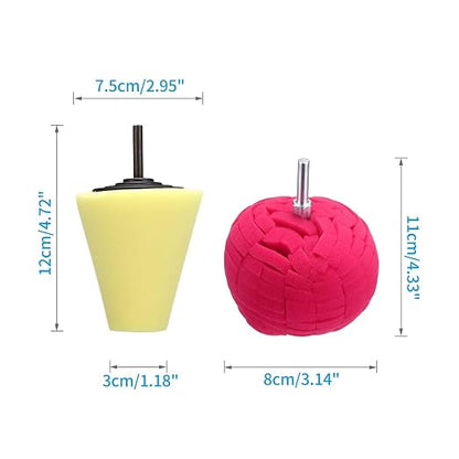 5Pcs Car Wheel Hub Drill Buffing Sponge Pads Kit,3 Inch Shank Polishing Pads for Wheel Hub Cleaning, Auto Cone Metal Polish Buffing Polishing Ball,Drill Buffer Polisher Attachment