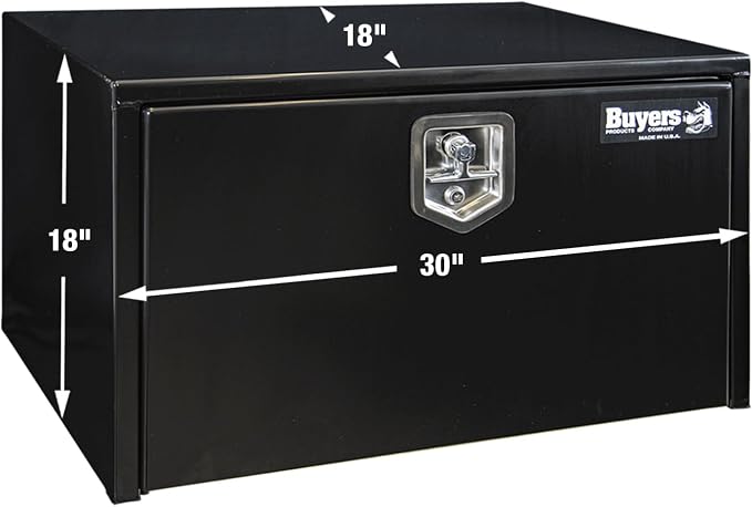 Buyers Products 1702303 Black Steel Underbody Truck Tool Box – 18 x 18 x 30 Inch - Truck Bed & Underbelly RV Storage Box, Locking T-Latch, Weather-Resistant, Heavy-Duty Flatbed Job Box, Made in USA