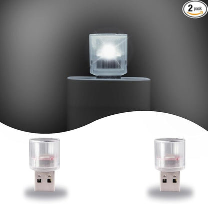 USB LED Car Interior Night Light, 2 PCs, Atmosphere Lamp, Mini Decoration Lights, Ambient Atmosphere Night Lamp, USB Night Light for All Car Interiors (White)