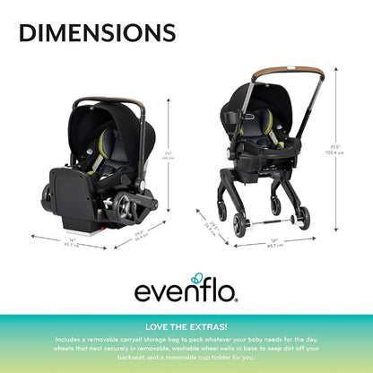 Evenflo Shyft DualRide Preemie and Infant Car Seat Stroller Combo 3-30lbs with Carryall Storage (Durham Green)