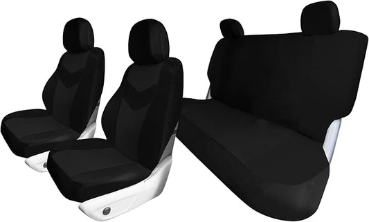 Universal Fit Chevron Flat Cloth Car Seat Covers Full Set - Black