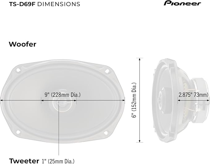 Pioneer D-Series TS-D69F 6” x 9” 2-Way Speakers (Pair) – 330W Max, Balanced Sound + Smooth Treble, Ideal Factory Upgrade, Add an Amplifier for Even Better Performance