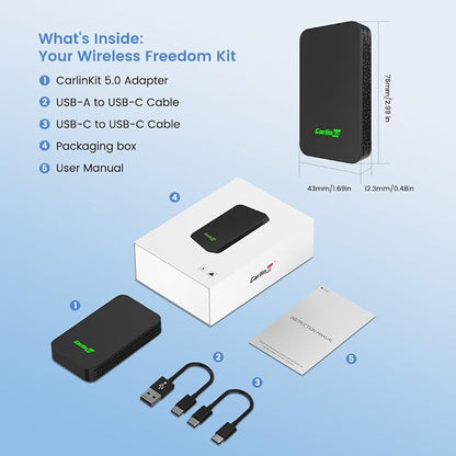 Carlinkit 5.0 Wireless CarPlay & Android Auto Adapter 2air, Plug & Play, No Lag, Stable Connection, Online Update, for Cars with OEM Wired CarPlay & Android Auto (2016-2026)