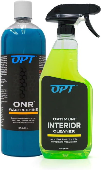 Optimum No Rinse Version 5 (32 Oz) with Optimum Interior Cleaner (17 Oz) Bundle – ONR Rinseless Car Wash with 17 oz Auto Interior Cleaning Solution for Leather, Upholstery, Carpet, and Interior Trim