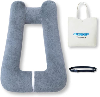FHSGGP Travel Pillow Upgraded Version of Aircraft Travel Neck Pillow with Storage Bag, Sleep Pillows for Travel by Train, Car, or Plane, Supporting the Head and Body, Travel Pillow for Kids Grey