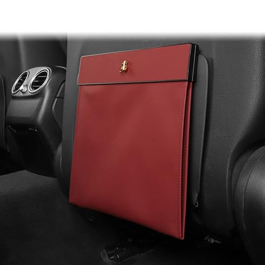 Custom Interior Accessories Waterproof Car Can Trash Multipurpose Hanging Garbage Bag Collapsible Garbage Can Magnet Storage Bags For Car Back Seat PU Leather Closure Design(RED)