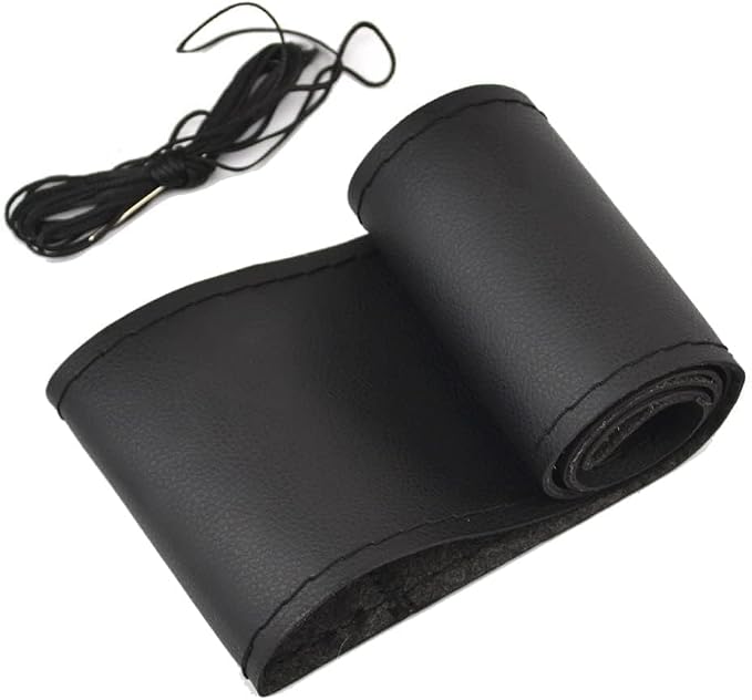 AUTOXBERT 38cm/15 Inch Leather Steering Wheel Cover Stitch On Wrap, Breathable, Anti-Slip Steering Wheel Cover for Nissan Qashqai Toyota Camry RAV4 VW Golf