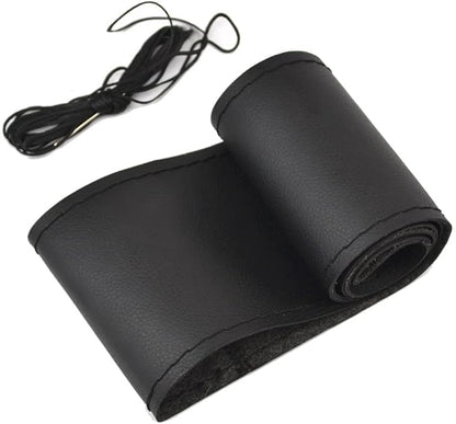 AUTOXBERT 38cm/15 Inch Leather Steering Wheel Cover Stitch On Wrap, Breathable, Anti-Slip Steering Wheel Cover for Nissan Qashqai Toyota Camry RAV4 VW Golf