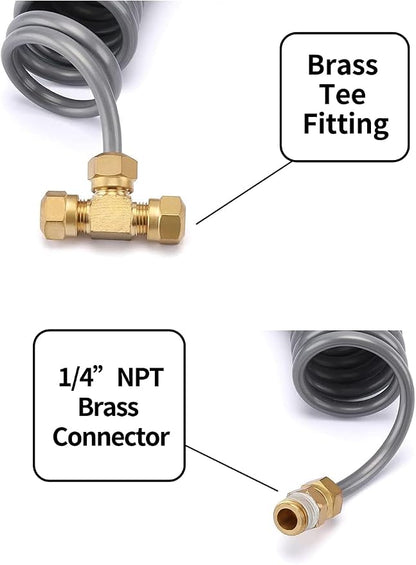 Gray Heavy Duty Air Seat Blow Gun Kit for Truck, 1/4 Inch × 11.5 Feet PU Coil Air Hose, Lever Air Duster Blow Gun Cleaning with 2 Nozzle Tips，Coil Air Hose Brass Compression Fittings Connect