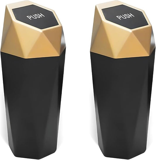 2PCS Car Trash Can with Lid, Mini Portable Auto Garbage Can, Small Leakproof Diamond Design Trash Dustbin, Waterproof Vehicle Rubbish Bins for Automotive Car, Home, Office, Kitchen, Bedroom (Gold,2)
