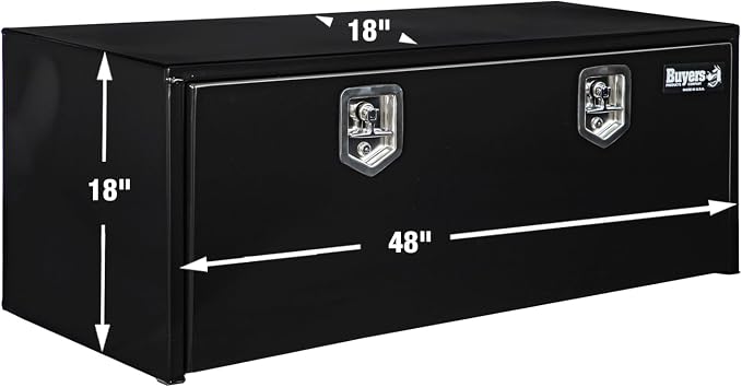 Buyers Products 1702310 Black Steel Underbody Truck Tool Box – 18 x 18 x 48 Inch - Truck Bed & Underbelly RV Storage Box, Locking T-Latch, Weather-Resistant, Heavy-Duty Flatbed Job Box, Made in USA