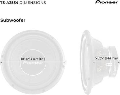 Pioneer A-Series TS-A25S4 10” Subwoofer – 1300W Max, Sealed or Ported Enclosure Compatible, Strong Bass