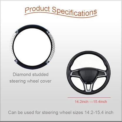 Microfiber Leather Steering Wheel Cover with Anti-Slip Lining Universal Car Accessory for Steering Wheel with a Diameter of 14.5-15 inch (White)