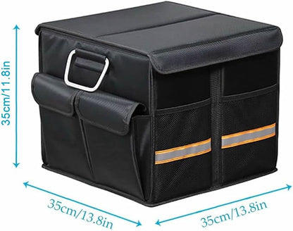Tianle Car Trunk Organizer - Collapsible Trunk Organizer with Foldable Cover Aluminium Alloy Handle Reflective Strip for Auto, SUV, Truck, Minivan (S Black)
