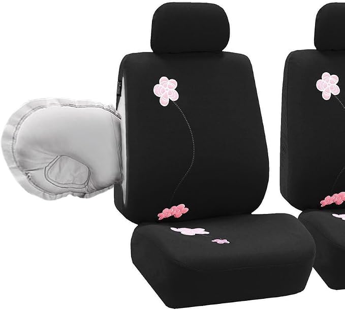 FH Group Car Seat Covers Floral Full Set Black Automotive Airbag and Split Rear Seat Cover Universal Fit Interior Accessories for Cars Trucks and SUV Car Accessories Van Seat Covers