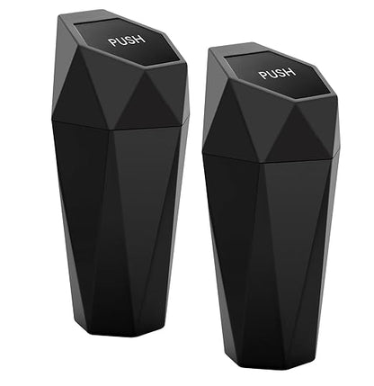 Ginsco 2 Pack Car Trash Can with Lid, Cup Holder Garbage Can for Car, Garbage Bin Cars Accessories for Interior, Leakproof Small Trash Bin, Mini Trash Can for Cars, Home, Bedroom, Office (Black)