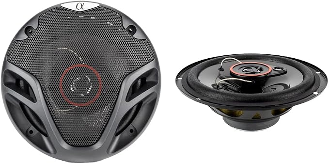 Alphasonik Pair AS26 6.5 inch 350 Watts Max 3-Way Car Audio Full Range Coaxial Speakers with Universal Mounting Holes for Easy Installation and Grills Included