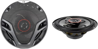 Alphasonik Pair AS26 6.5 inch 350 Watts Max 3-Way Car Audio Full Range Coaxial Speakers with Universal Mounting Holes for Easy Installation and Grills Included