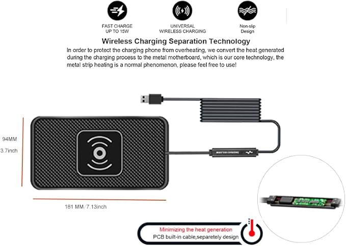 POLMXS Wireless Charger Car Charging pad 15W Fast Wireless Phone Charger Cell Phone Flat Charging mat Compatible with iPhone 11/12/12/14/15 Galaxy S21/S22/S23/24 NOTE10(C3Y)
