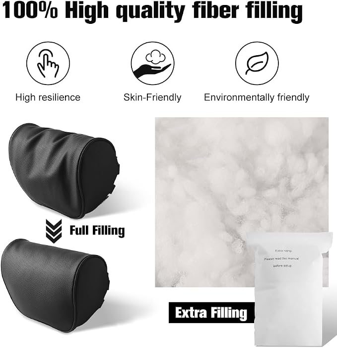 HOPON 2025 Upgrade Headrest Pillow for Tesla Model 3 Model Y with Adjustable Strap,Fits All Vehicles,Car Neck Pillow with Leather,for Head,Neck,Shoulders,Multipurpose,Car Accessories 1 Pack (Black)