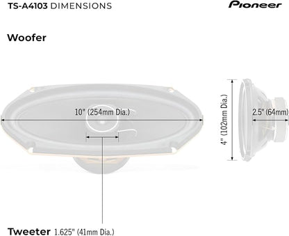 PIONEER A-Series TS-A4103 4” x 10” 2-Way Speakers (Pair) – 120W Max, Balanced Sound + Smooth Treble, Enhanced Bass, Great Stock Replacement