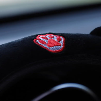 Bittwee Car Steering Wheel Cover, Fluffy Soft Plush for Winter Warm, Cute Steering Wheel Protector with Kitty Cat Ears, Universal 15 Inch, Elastic & Anti-Slip, Lovely Decor Car Accessories (Black/Red)