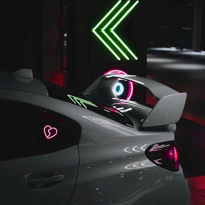 XhuangTech Car LED Signs Neon Ambient Light, Triangle or Back Window Sign Lights, Interior Atmosphere Lamp for Car Decor (Pink Heart Shaped)