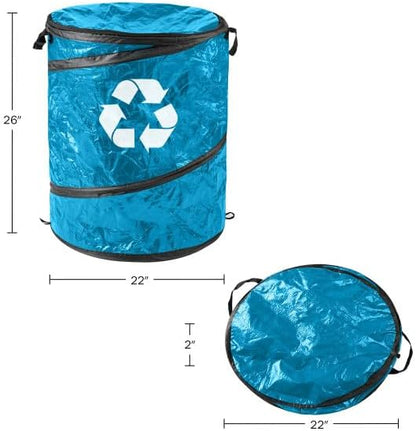 Wakeman Collapsible Trash Can - Pop Up 44-Gallon Outdoor Portable Garbage Bag Holder with Zippered Lid - Recycle Bin for Camping or Parties (Blue)