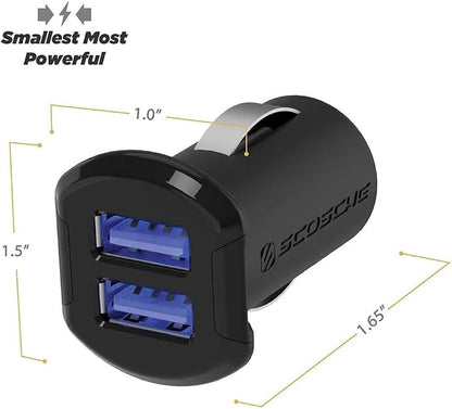 Scosche USBC242M Revolt Universal Cigarette Lighter Multi Device Compact Dual Port USB Car Charger, Fast Charge Two Devices Simultaneously, Black (Pack of 4)