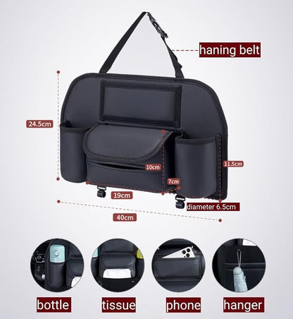 Generic Car Back Seat Organizer Hanging Car Storage Bag Automotive Seat Back Organizers Leather Car Storage Pocket with Tissue Holder