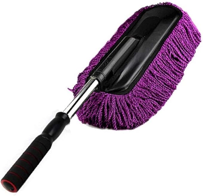 Removable Telescopic Car Wax Drag Nano Fiber Wash Brush Dusting Tool Mop Dash Duster Exterior Interior Cleaning Kit (Premium Duster 1 Pcs Set, Purple)