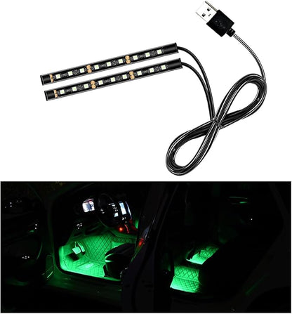 Car LED Strip Light, 24 LEDs RGB Neon Interior Atmosphere Lights, 12V Under Dash Ambient Night Light, USB Port Auto Interior Decorative Lamp, Universal Car Accessories (Green)
