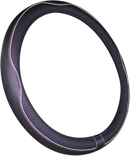 Mayco Bell Large Size Steering Wheel Cover Anti-Slip,Safety,Soft,Breathable,Durable,Full Surround,Comfortable Grip Microfiber Leather (15.5-16 inch, Black Pink)