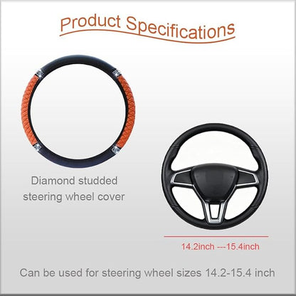Microfiber Leather Steering Wheel Cover with Anti-Slip Lining Universal Car Accessory for Steering Wheel with a Diameter of 14.5-15 inch (Orange)