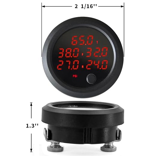 New Upgrade 12V/24V Five Pressure Air Pressure Gauge 2Inch(52mm) 0-232PSI with 5Pcs 1/8NPT Sensors and 16.5ft (5M) Sensor Cable LED Red
