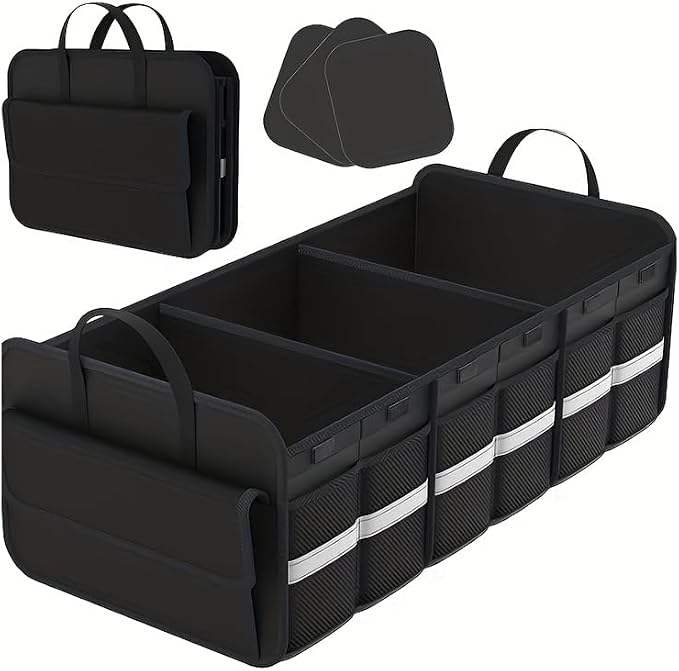 CloudDream Car Trunk Organizer and Storage, 35.4" Large Foldable Cargo Storage with 3 Compartments & 6 Pockets, Waterproof Collapsible Organizer for SUV, Truck, Minivan, Sedan, Auto Accessories