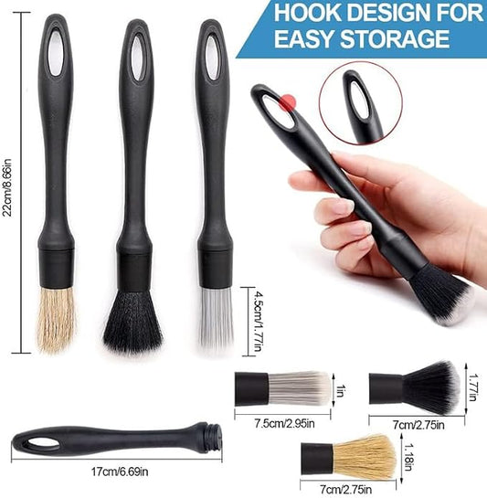 qixiang 4PCS Car Detailing Brush Set for Cleaning Boars Bristle Detailing Brushes, Wheel Brush Kit,Dusting Cleaning Supplies, Tool