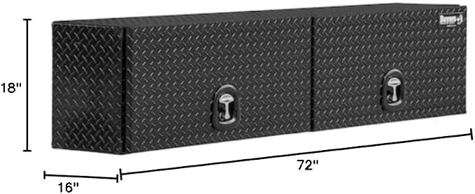 Buyers Products 1721363 Topsider Truck Tool Box, 18x16x72 Inch, Gloss Black Diamond Tread Aluminum, Dual Flip-Up Doors, Locking Compression Latch, Weather Resistant, No-Drill Mount, Made in USA