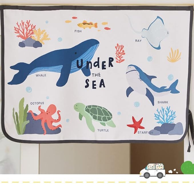 Magnetic Car Sun Shade Curtain for Side Window – Sun Blocker and UV Protector for Baby, Kids, and Pets – Universal Fit with Built-in Magnets for Steel-Framed Door (Sea Friends)