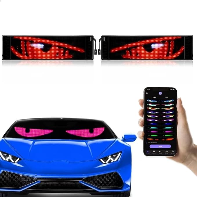2Pcs Devil Eyes Light for Cars | LED Eyes for Truck Windshield | Flexible Scrolling Programmable LED Sign | Can Edit Text/Graffiti/Animations