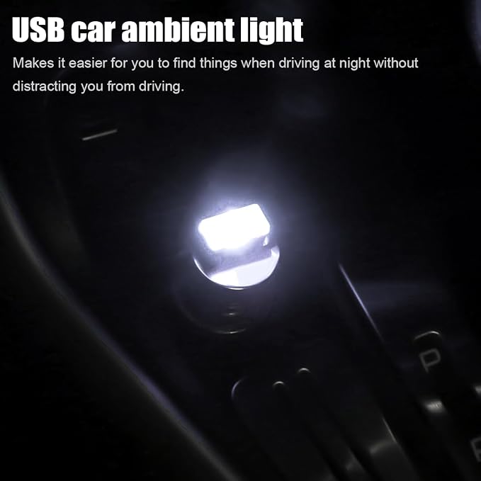 BESULEN Car Interior Atmosphere Lamp, Plug-In USB Interface LED Vehicle Ambient Lighting Kit, Portable Mini Automotive Night Light Decoration Accessories, Universal for SUV, Sedan, Truck (White)