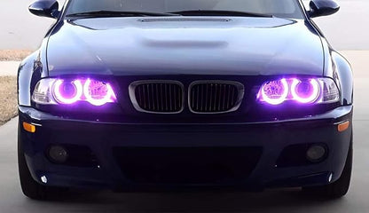 iJDMTOY Multi-Color 120-SMD RGB LED Angel Eyes Halo Ring Lighting Kit w/Adjustable Setting Compatible with BMW E36 E46 3 Series E38 E39 5 7 Series Xenon Front Road Illuminating Lights