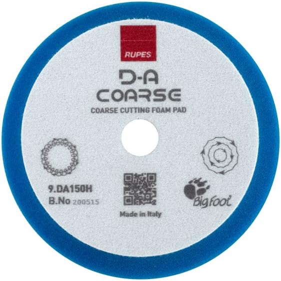 RUPES 9.DA150H Pack of 1 Blue D-A Coarse Cutting Foam Pad 150mm | Ideal for Paint Correction & Gloss Enhancement | Mild to Severe Defect Removal | Compatible with 5" Backing Plate