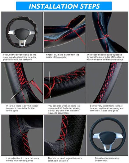 Carodi Leather Steering Wheel Cover, Breathable Non-Slip Design, Soft and Comfortable Feeling, Universal 15 Inch Auto Car Steering Wheel Stitch on Wrap（Size M, Black with red line）