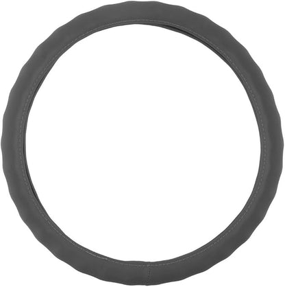 BDK Gray Leather Car Steering Wheel Cover Large Size 15.5 to 16 inch, Easy Installation